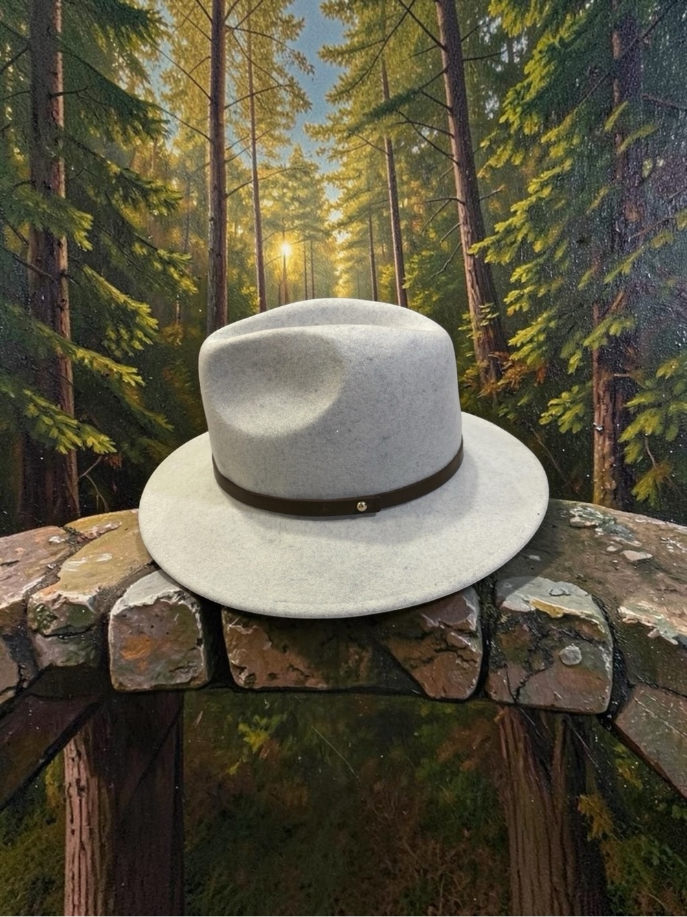 Unisex Cream/Gray Flecks 100% Wool Fedora with Brown Leather Hatband M/L ~ NWOT